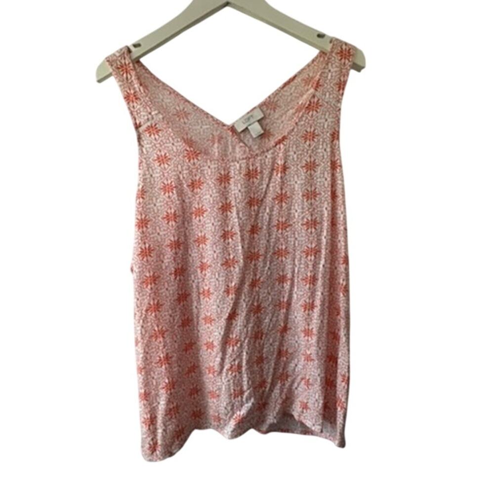 Ann Taylor Loft Orange & White Print Criss Cross Open Back Tank Top Size Large